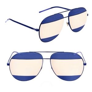 Christian Dior Color Block Aviator Sunglasses Unisex Blue Grey Mirror Lens